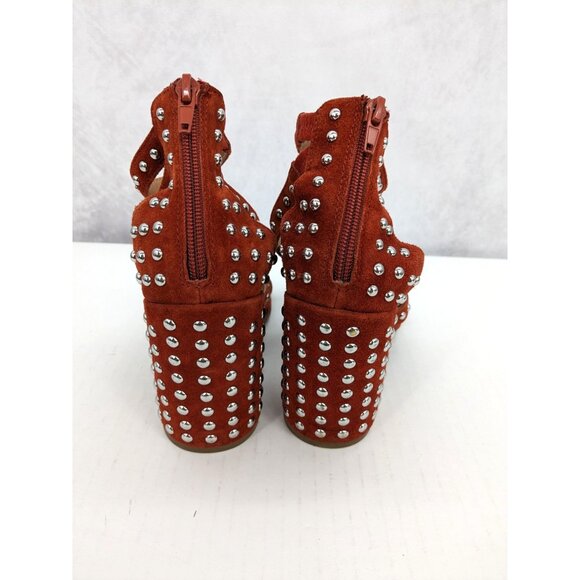 Studded Suede Block Heels Sandals Chunky Rust Boho Western Festival Y2K Size 8 - Picture 5 of 12